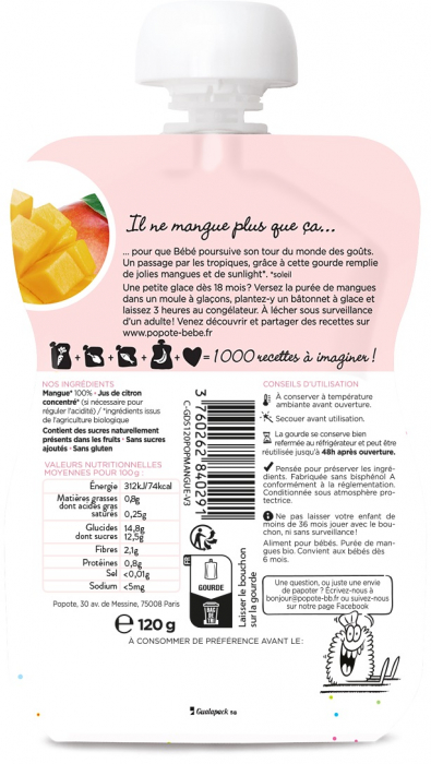 Piure BIO cu 100% mango, +4/6 luni Popote [2]
