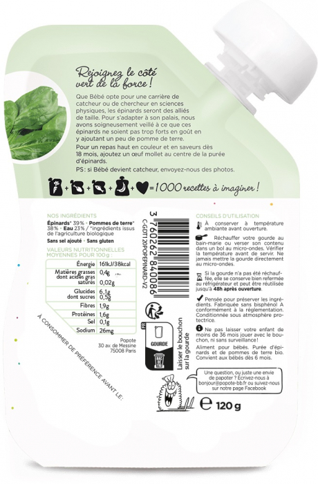 Piure BIO cu 39% spanac, +4/6 luni Popote [2]