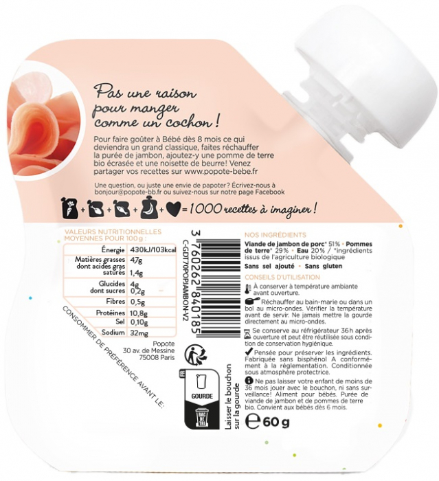 Piure BIO cu 51% sunca, +4/6 luni Popote [2]