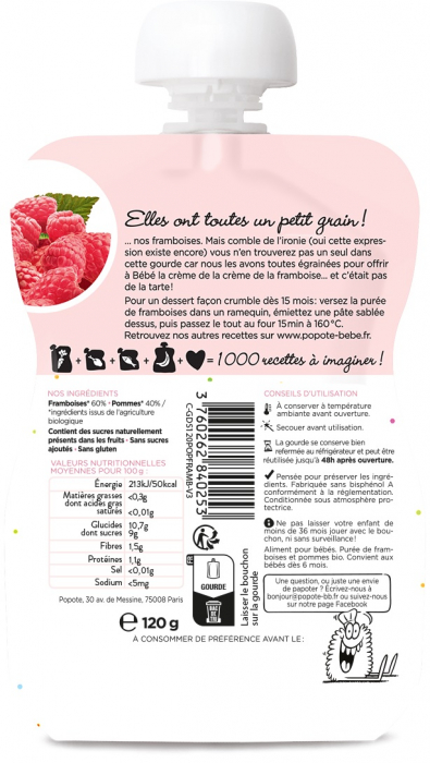 Piure BIO cu 60% zmeura, +4/6 luni Popote [2]