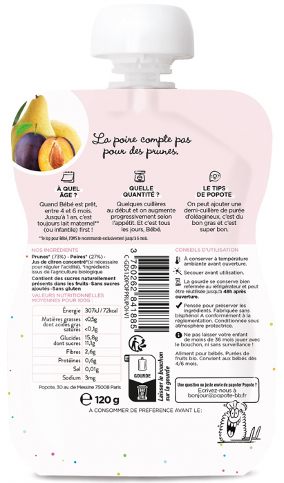 Piure BIO cu 73% pere si 27% prune, +4/6 luni Popote [2]