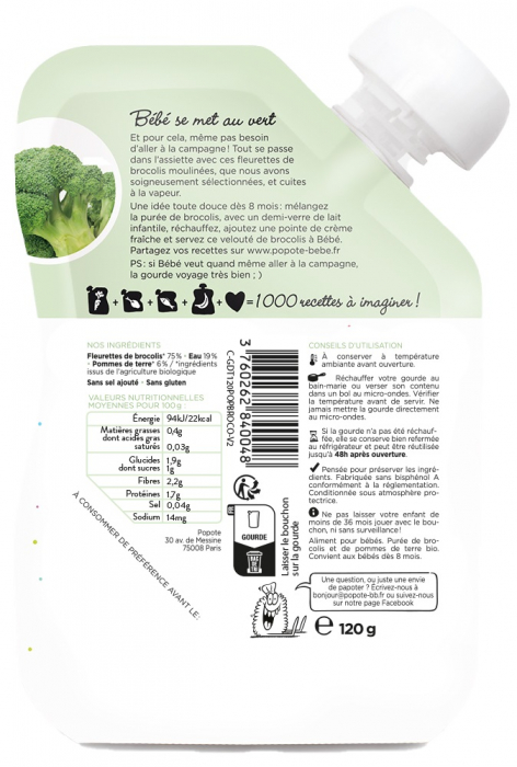 Piure BIO cu 75% broccoli, +4/6 luni Popote [2]
