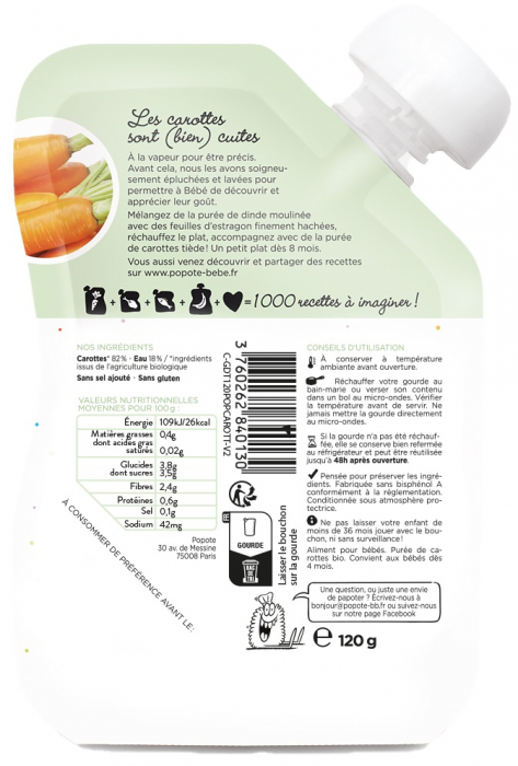 Piure BIO cu 82% morcovi, +4/6 luni Popote [2]