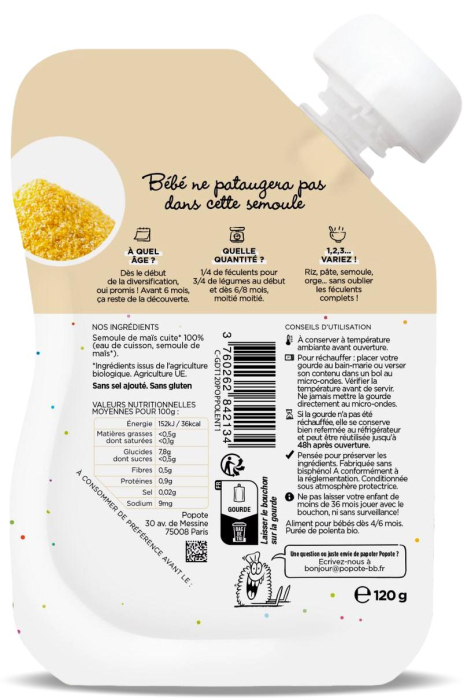 Piure BIO din 100% gris de porumb, +4/6 luni Popote [2]