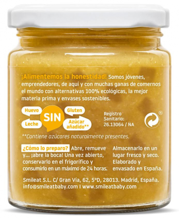 Piure BIO din mere, ananas si bucatele de mere, +10 luni Smileat [2]