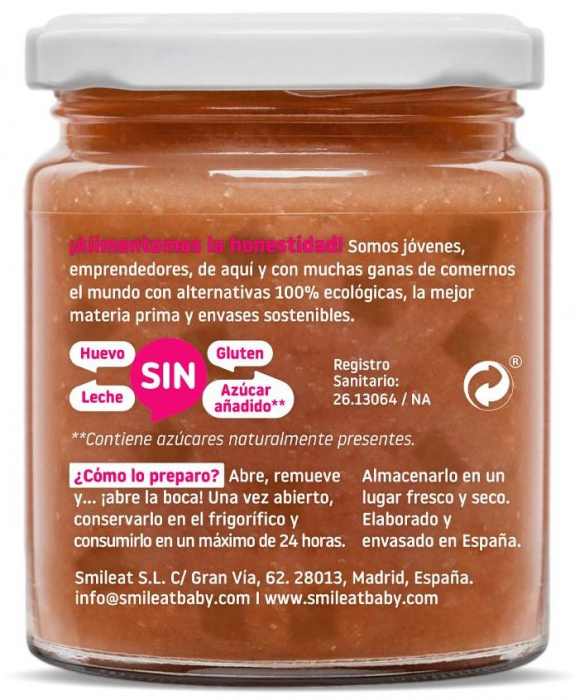 Piure BIO din mere, banane, capsuni si bucatele de mere, +10 luni Smileat [2]