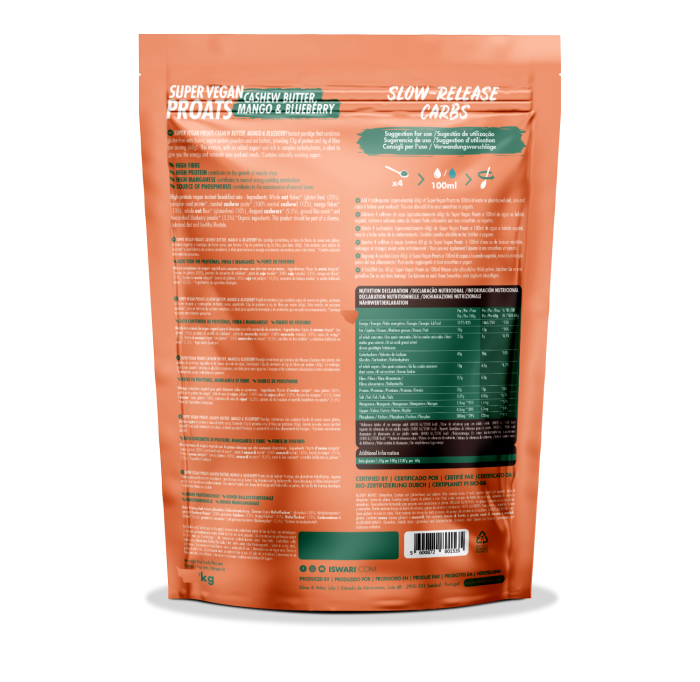 Proats Super Vegan BIO cu afine, mango si crema de caju(format mediu) Iswari [2]
