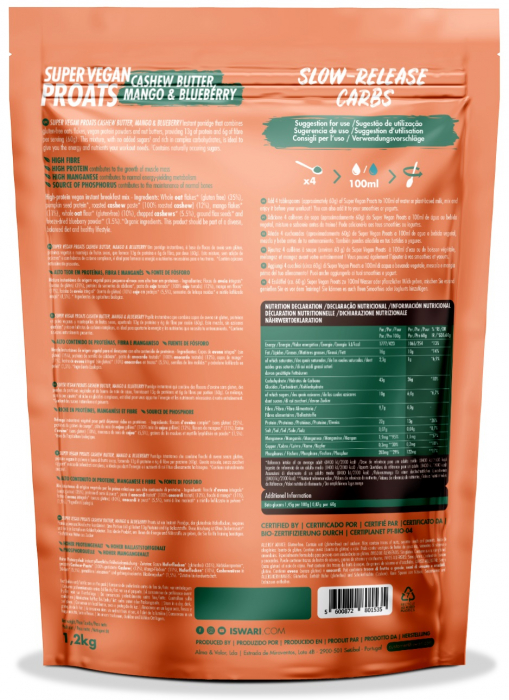 Proats Super Vegan BIO cu afine, mango si crema de caju Iswari [2]