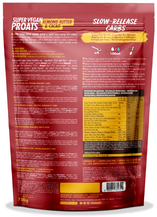 Proats Super Vegan BIO cu cacao si crema de migdale(format mediu) Iswari [2]