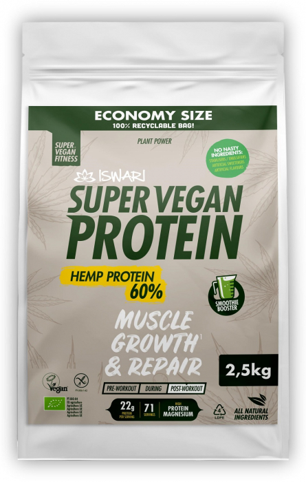 Proteina 60% Super Vegan BIO(dupa efort) din canepa(format XXL) Iswari [2]