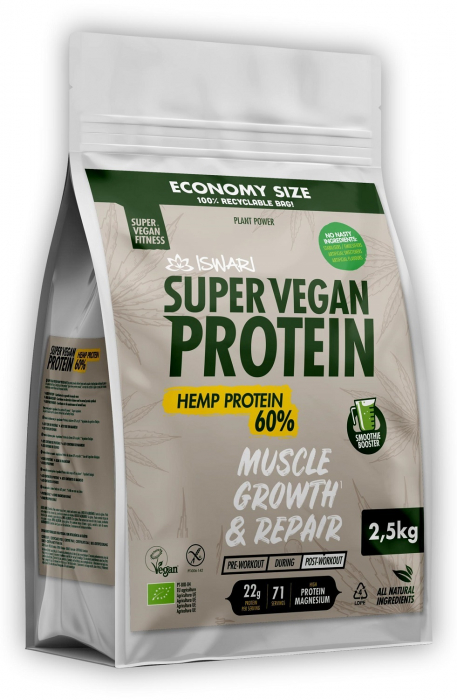 Proteina 60% Super Vegan BIO(dupa efort) din canepa(format XXL) Iswari [2]