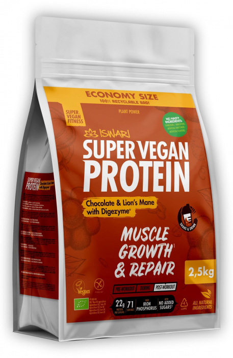 Proteina Super Vegan BIO ciocolata si coama de leu cu DigeZyme(format XXL) Iswari [2]