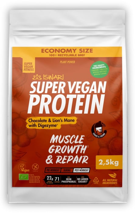 Proteina Super Vegan BIO ciocolata si coama de leu cu DigeZyme(format XXL) Iswari [1]