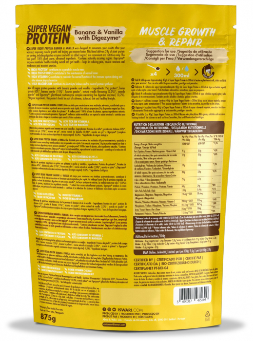 Proteina Super Vegan BIO(dupa efort) banane si vanilie cu DigeZyme(format mediu) Iswari [2]