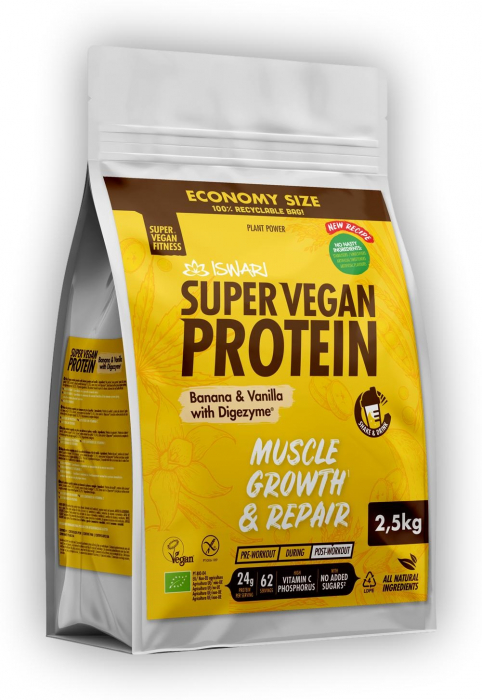 Proteina Super Vegan BIO(dupa efort) banane si vanilie cu DigeZyme(format XXL) Iswari [3]