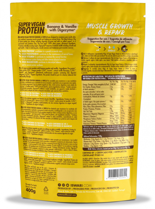 Proteina Super Vegan BIO(dupa efort) banane si vanilie cu DigeZyme Iswari [2]