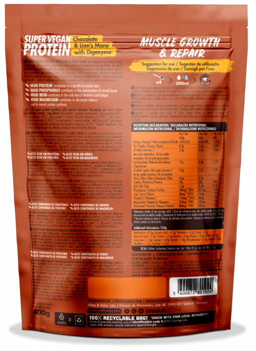 Proteina Super Vegan BIO(dupa efort) ciocolata si coama de leu cu DigeZyme Iswari [2]