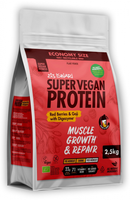 Proteina Super Vegan BIO(dupa efort) fructe rosii si goji cu DigeZyme(format XXL) Iswari [3]