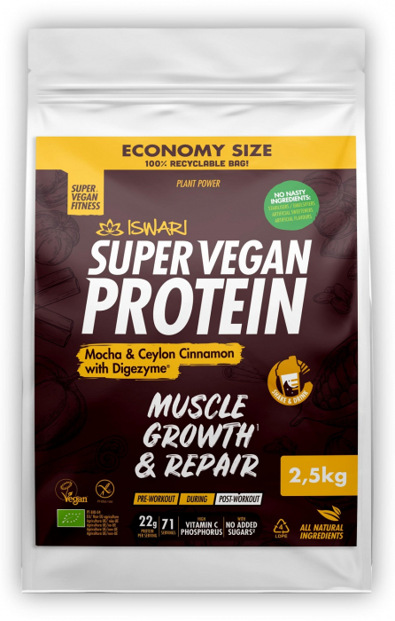 Proteina Super Vegan BIO mocha si scortisoara de Ceylon cu DigeZyme(format XXL) Iswari