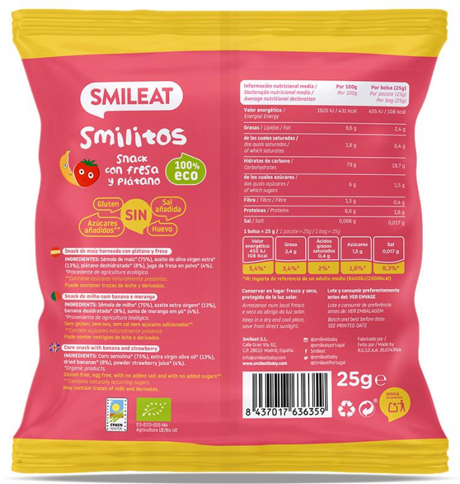 Pufuleti Smilitos BIO cu ulei de masline, banane si capsuni, +6 luni Smileat [2]