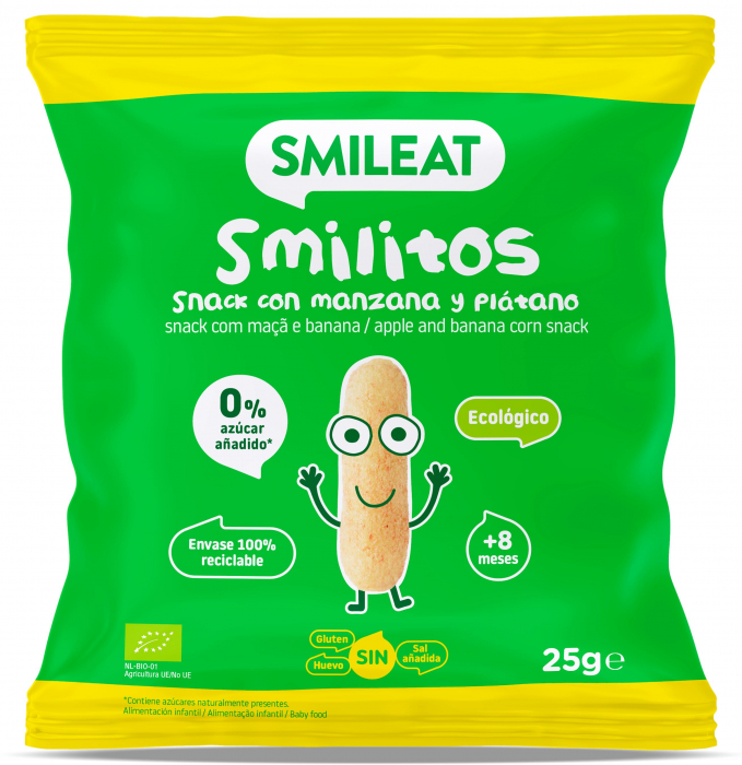 Pufuleti Smilitos BIO cu ulei de masline, banane si mere, +8 luni Smileat