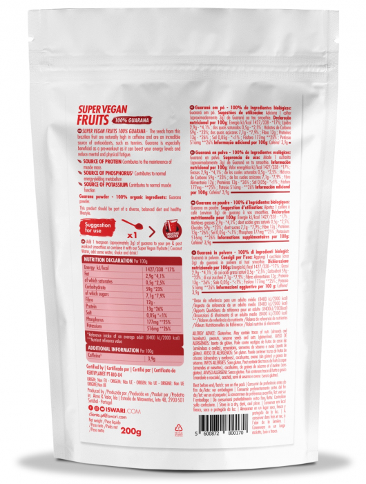 Pulbere Guarana 100% Super Vegan BIO(pre efort) Iswari [2]