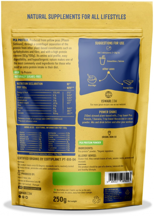 Pulbere proteica BIO din mazare, 80% proteina Iswari [2]