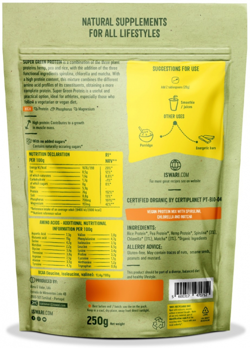 Pulbere proteica si detox BIO Super Verde, 71.1% proteina Iswari [2]