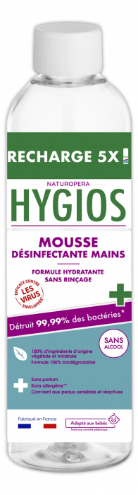 Rezerva spuma dezinfectanta si hidratanta pentru maini, fara parfum Hygios [1]