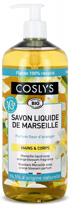 Sapun lichid si gel de dus BIO de Marsilia cu flori de portocal(format mare) Coslys