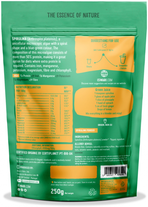 Spirulina BIO sub forma de pulbere, gramaj mare Iswari [2]