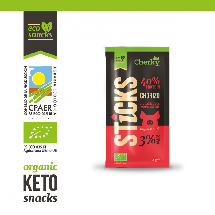 Sticksuri BIO Chorizo din carne de porc(40% proteine) Cherky [3]