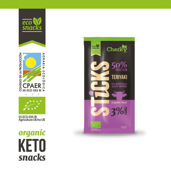 Sticksuri BIO din carne de vita cu sos tamari Cherky, 25 g [3]