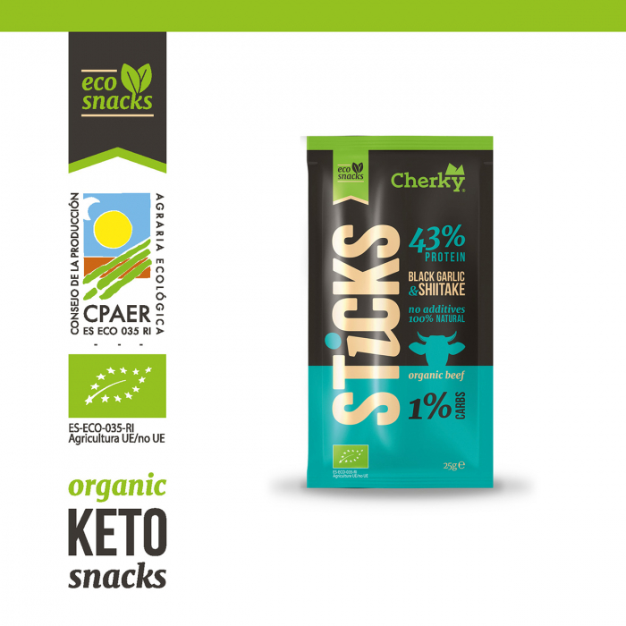 Sticksuri BIO din carne de vita cu usturoi negru si ciuperci shiitake(43% proteine) Cherky [3]