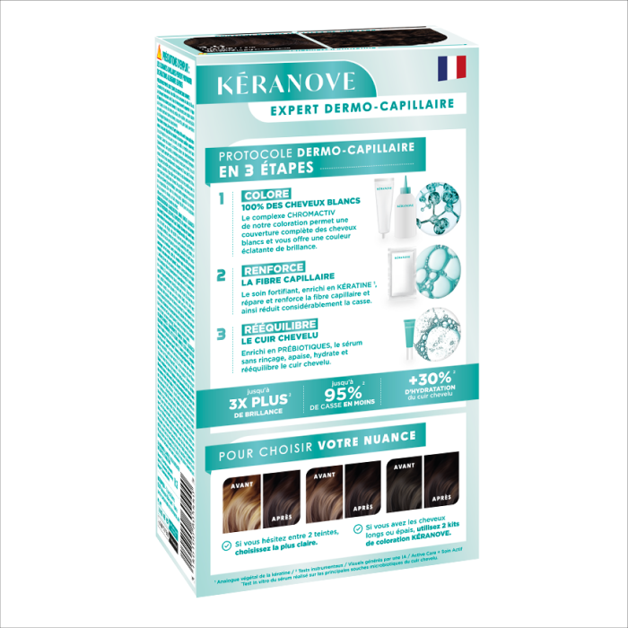 Vopsea permanenta pentru par, fara amoniac, 100% acoperire fire albe, saten deschis natural Keranove [2]