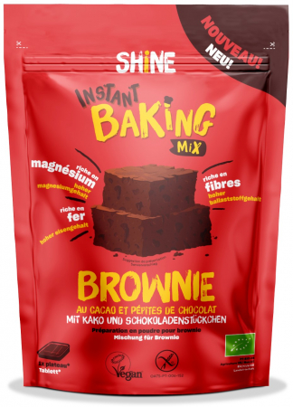 Deserturi la cuptor - Amestec instant BIO pentru brownie, cu cacao si bucati de ciocolata Shine