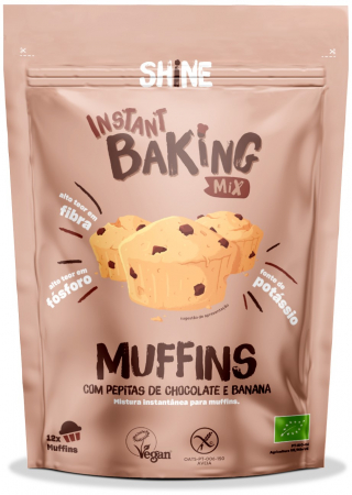 Deserturi la cuptor - Amestec instant BIO pentru muffins, cu banane si bucati de ciocolata Shine
