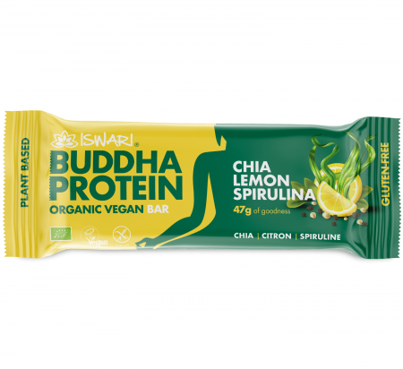 Batoane energizante si proteice - Baton proteic BIO cu lamaie, chia si spirulina Iswari