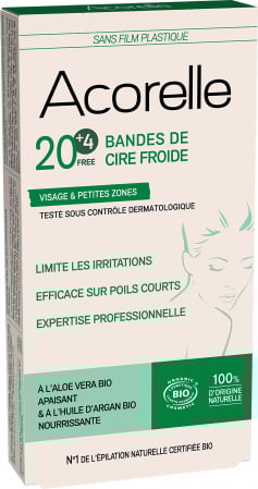 Cosmetice si ingrijire personala - Benzi epilatoare BIO pentru fata si zonele mici, cu ceara rece si aloe vera Acorelle