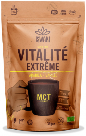 Bauturi instant functionale - Cafea BIO Extreme Vitality, cu MCT, cafea arabica si vanilie Iswari