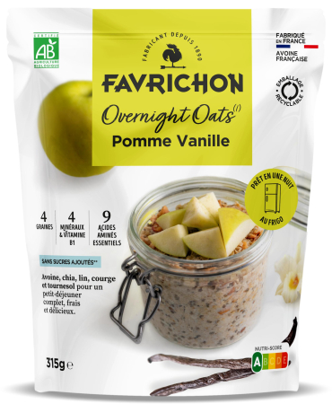 Cereale mic dejun - Cereale fara zahar BIO din ovaz, cu mar si vanilie(preparare peste noapte) Favrichon