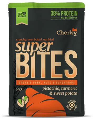 Crackersi proteici din carne - Crackers BIO din carne de porc, fistic, cartofi dulci si curcuma(38% proteine) Cherky