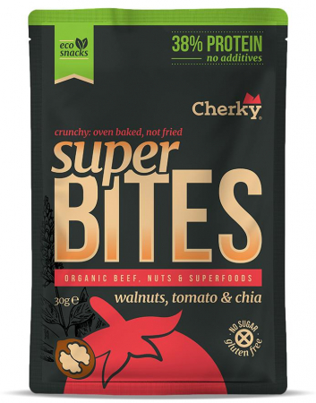 Crackersi proteici din carne - Crackers BIO din carne de vita, nuci, chia si rosii(38% proteine) Cherky