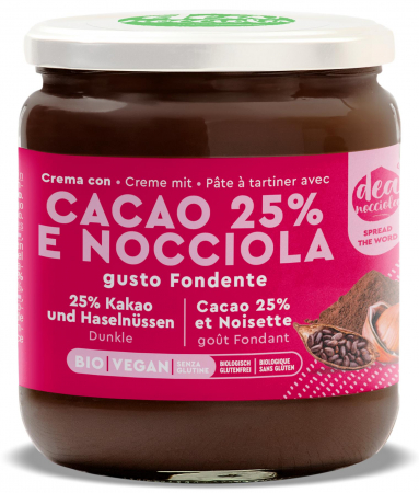 Creme desert din nuci si alune - Crema BIO ciocolata fondanta, cu alune de padure si 25% cacao Deanocciola