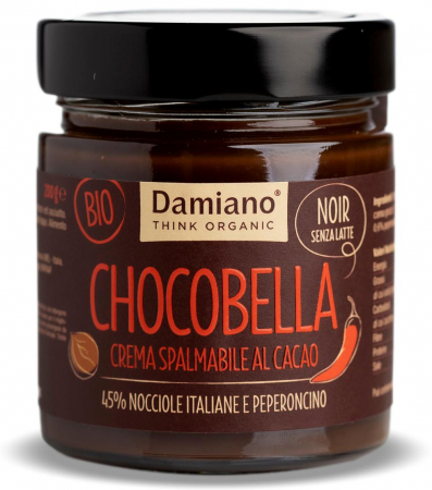 Creme dulci din nuci si alune - Crema BIO vegana de ciocolata neagra, chili si 45% alune padure Damiano