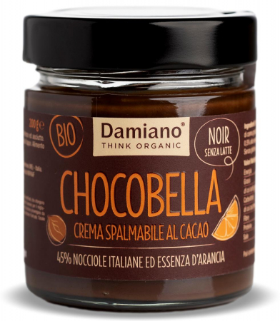 Creme dulci din nuci si alune - Crema BIO vegana de ciocolata neagra cu portocale si 45% alune padure Damiano