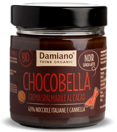 Creme dulci din nuci si alune - Crema BIO vegana de ciocolata neagra cu scortisoara si 45% alune padure Damiano