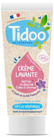 Protejare, curatare si hidratare - Crema de curatare BIO par si corp, pentru copii, cu extract de in Tidoo