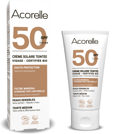 Protectie solara - Crema nuantatoare fata BIO medium, SPF50, filtru mineral 100% natural Acorelle