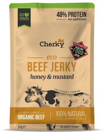 Gustari proteice din carne - Gustare BIO din carne de vita, miere si mustar(48% proteine) Cherky